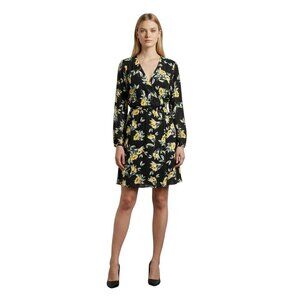 White House Black Market Womens Long Sleeve Black & Yellow Floral Print Dress 2